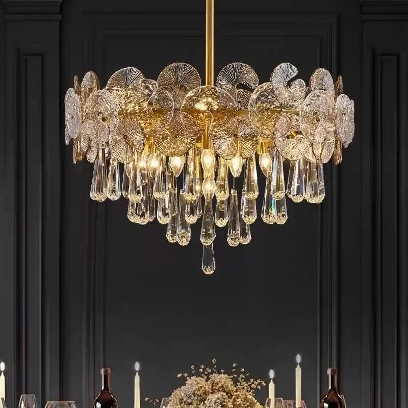 Gold Crystal Chandelier Light Petal Design