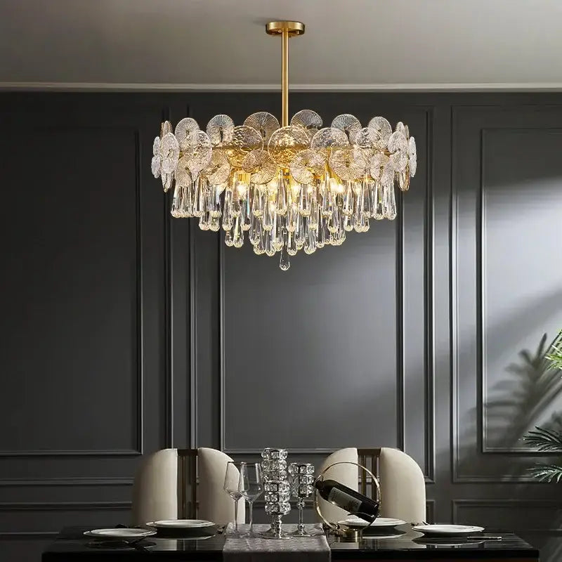 Gold Crystal Chandelier Light Petal Design