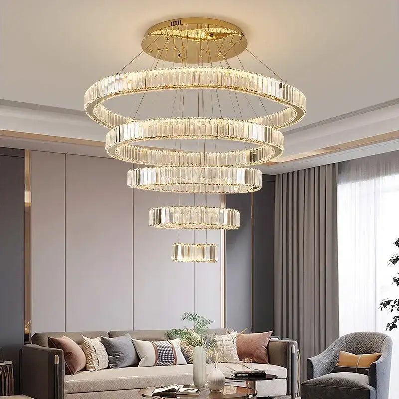 Gold Crystal Ring Chandelier 5-Ring 120cm