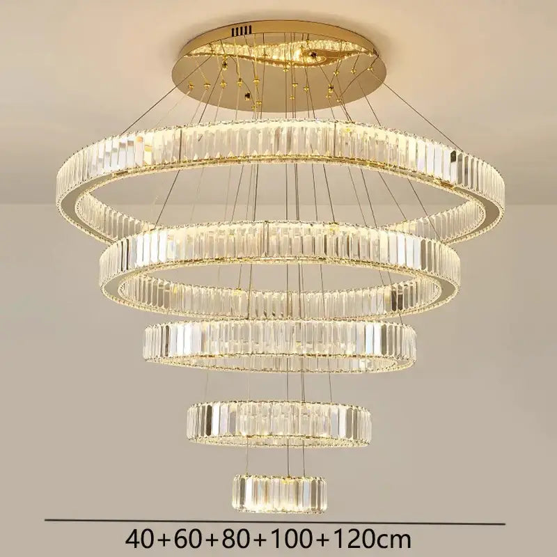 Gold Crystal Ring Chandelier 5-Ring 120cm