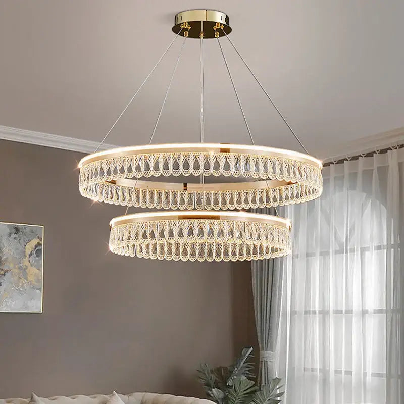 Gold Crystal Tier Chandelier Trichromatic Light