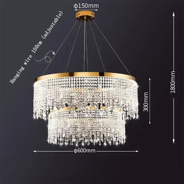 Gold Crystal Pendant Light 100cm Remote Dim