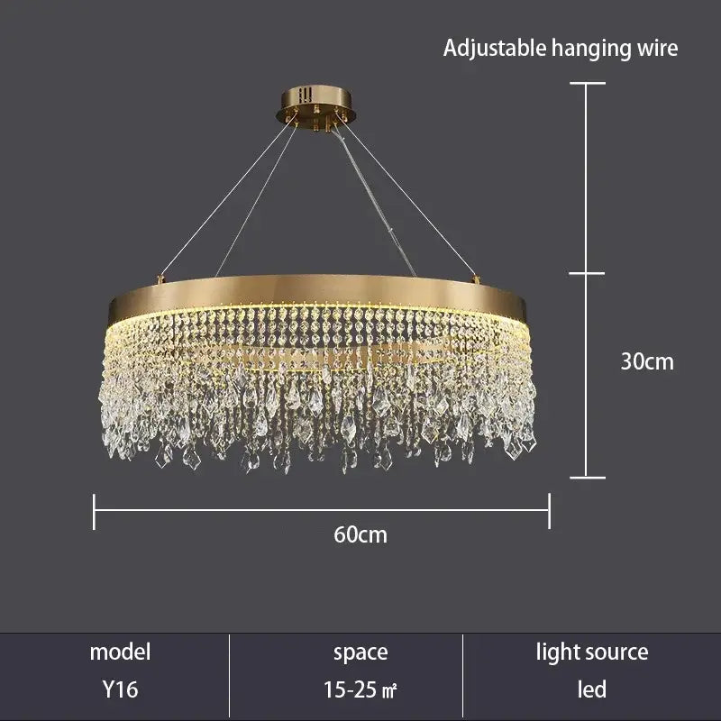 Gold Crystal Pendant Light 100cm Remote Dim