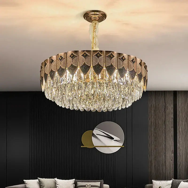 Gold Crystal Dining Chandelier Geometric 120cm