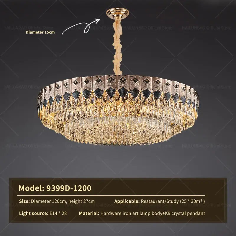 Gold Crystal Dining Chandelier Geometric 120cm