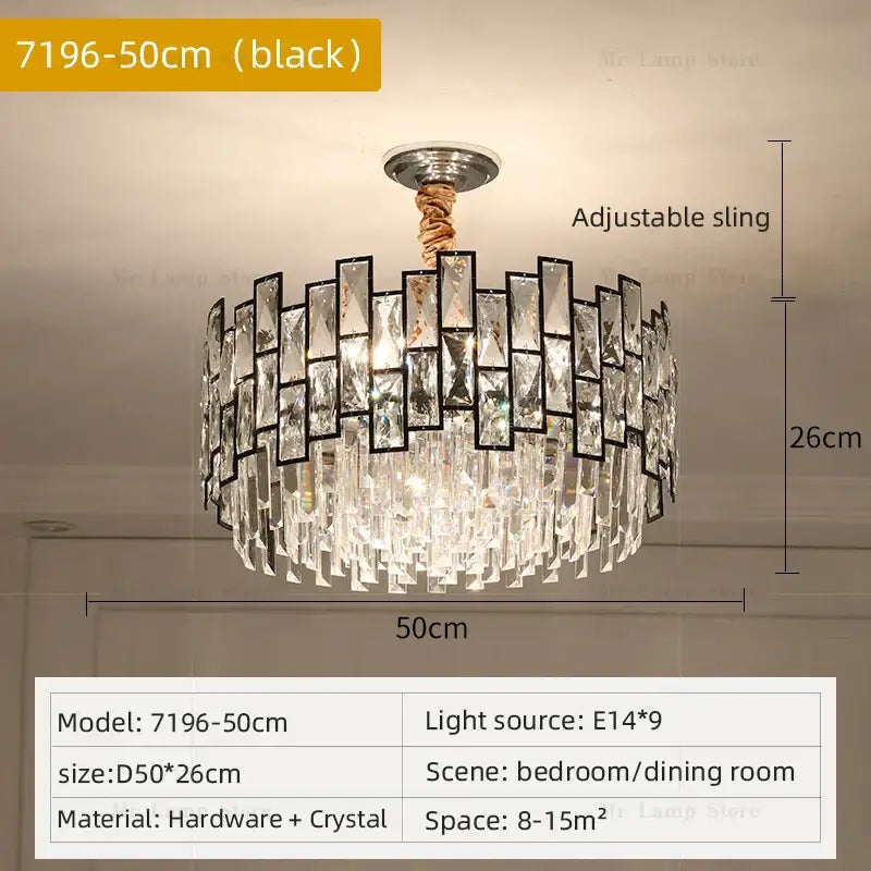 Gold Circular Crystal Chandelier Black Option