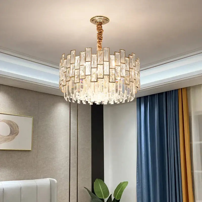 Gold Circular Crystal Chandelier Black Option