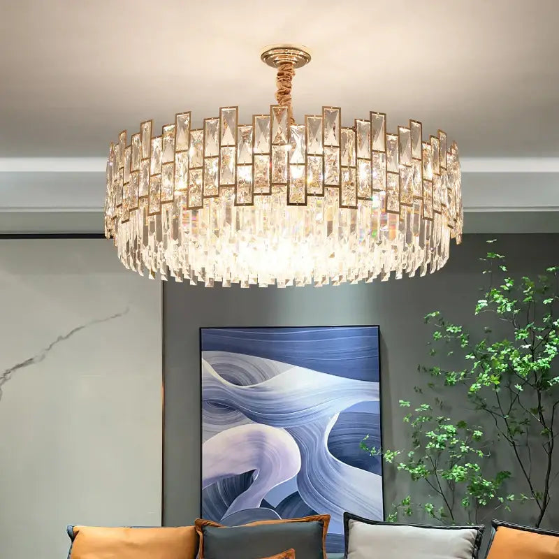 Gold Circular Crystal Chandelier Black Option
