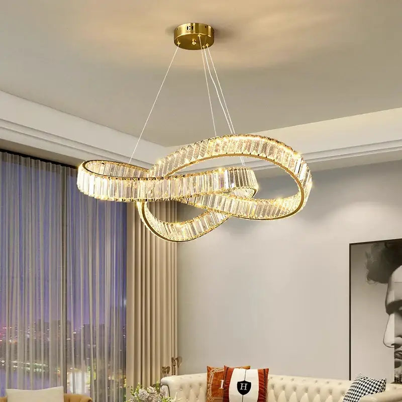 Gold Crystal Chandelier Pendant App Dimmable