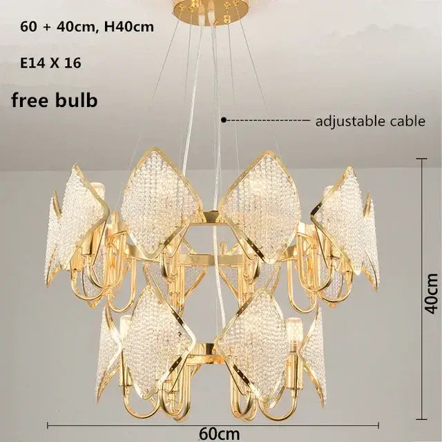 Gold Crystal Pendant Light 3-Layer Design