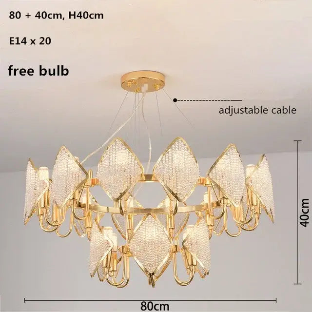 Gold Crystal Pendant Light 3-Layer Design
