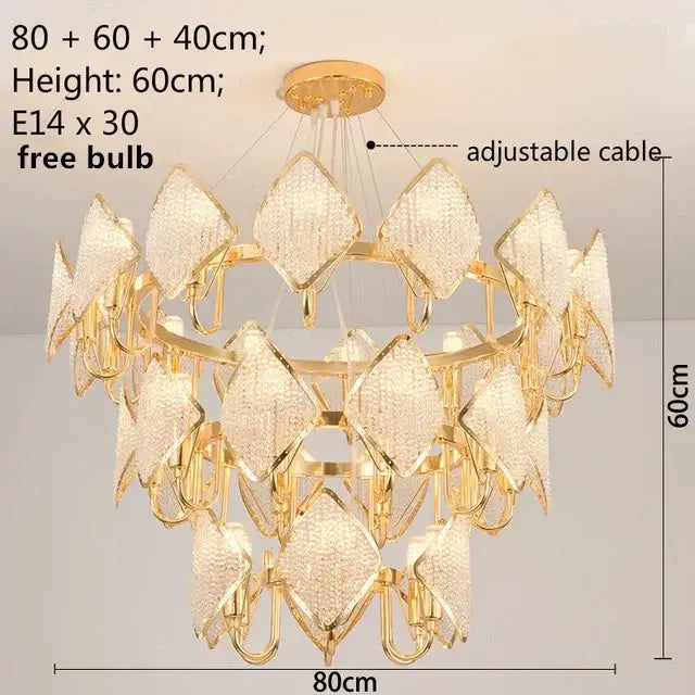 Gold Crystal Pendant Light 3-Layer Design