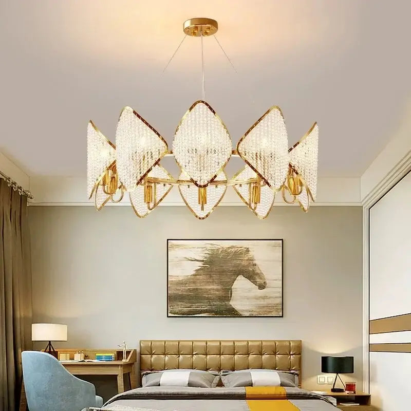 Gold Crystal Pendant Light 3-Layer Design