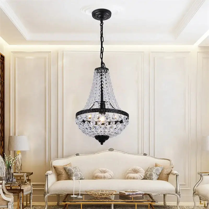 Black Crystal Dining Chandelier Wrought Iron Frame