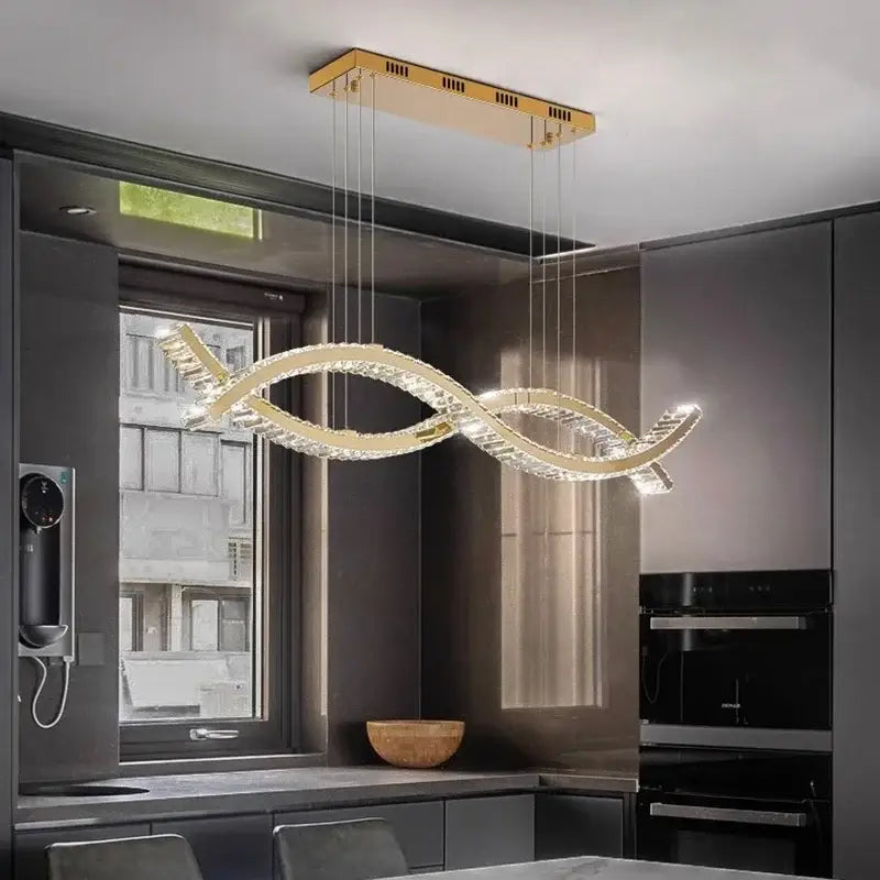 Gold Crystal Pendant Light 3-Head 150cm
