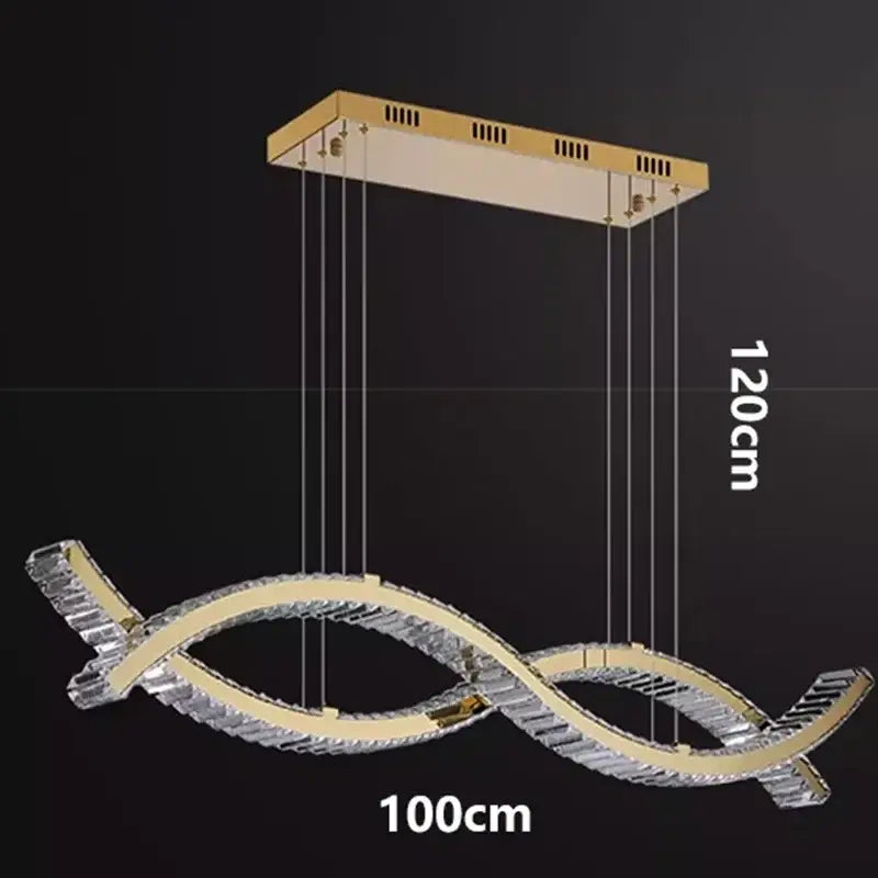 Gold Crystal Pendant Light 3-Head 150cm