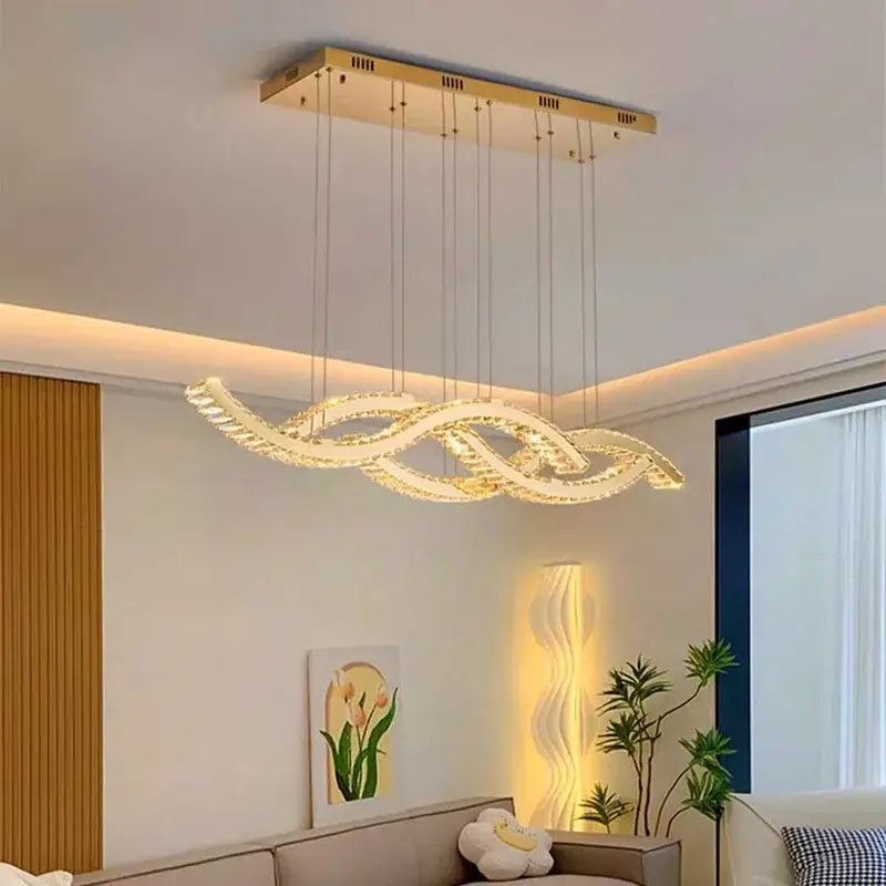 Gold Crystal Pendant Light 3-Head 150cm