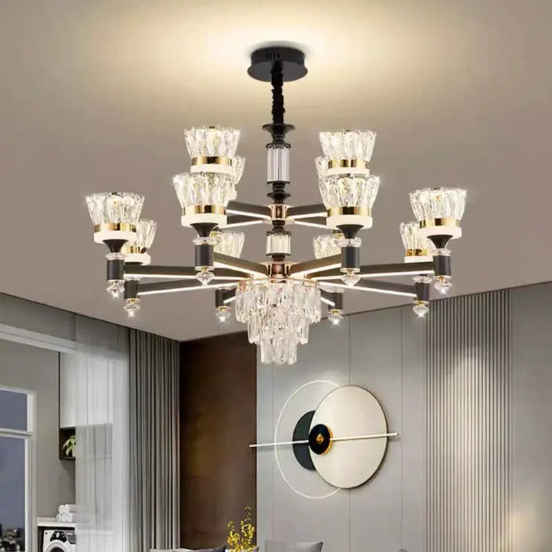 Gold Crystal 18-Head Pendant Light
