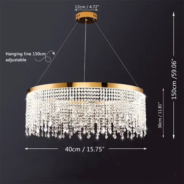 Gold Crystal Chandelier Pendant Changeable Light