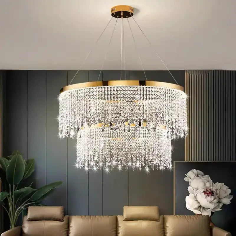 Gold Crystal Chandelier Pendant Changeable Light