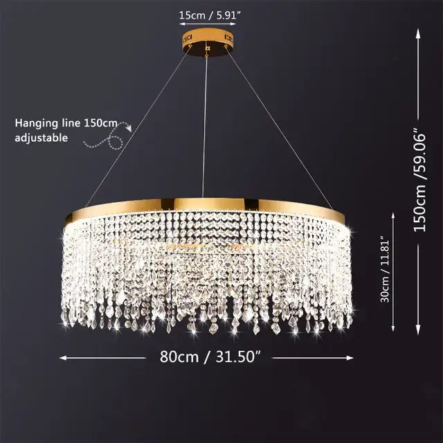Gold Crystal Chandelier Pendant Changeable Light