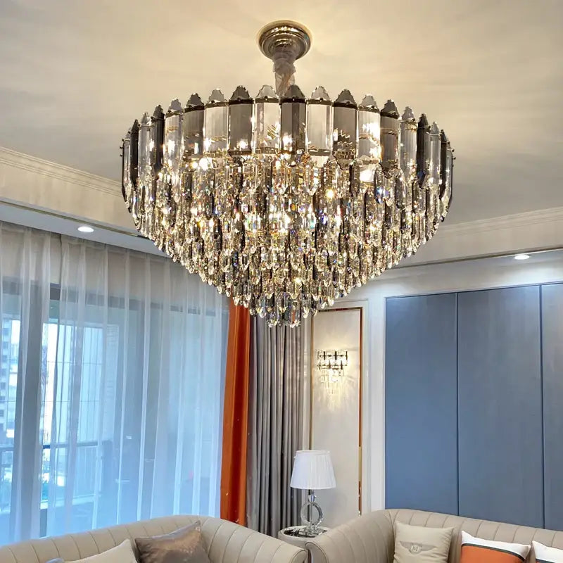 Silver Brass Crystal Ellipse Chandelier