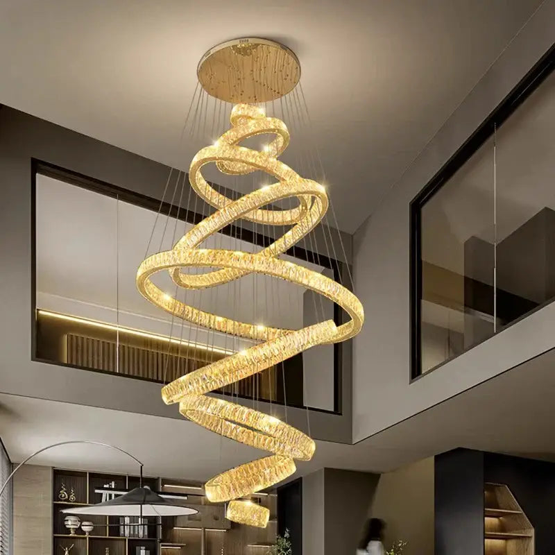 Gold Spiral Crystal Chandelier 9-Ring Living Room
