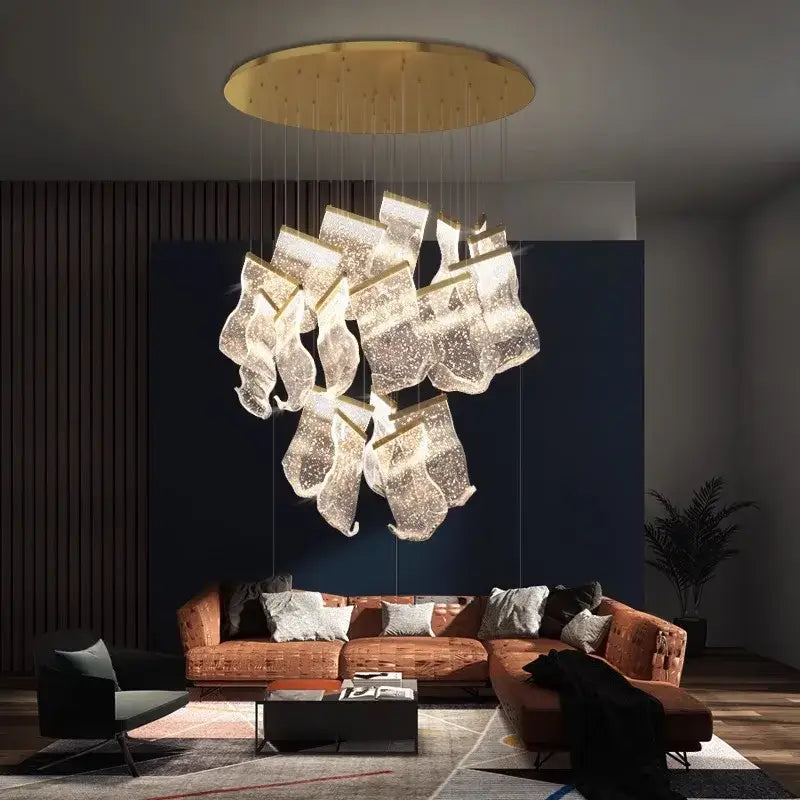 Gold Crystal Pendant Light 38-Head Design