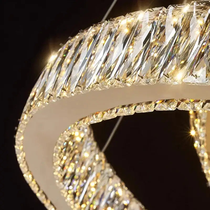Gold Spiral Crystal Chandelier 9-Ring Living Room