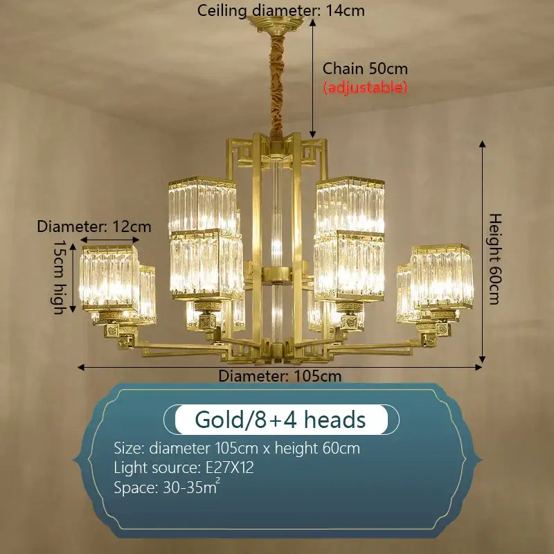 Bronze Crystal Chandelier 15-Head 110cm