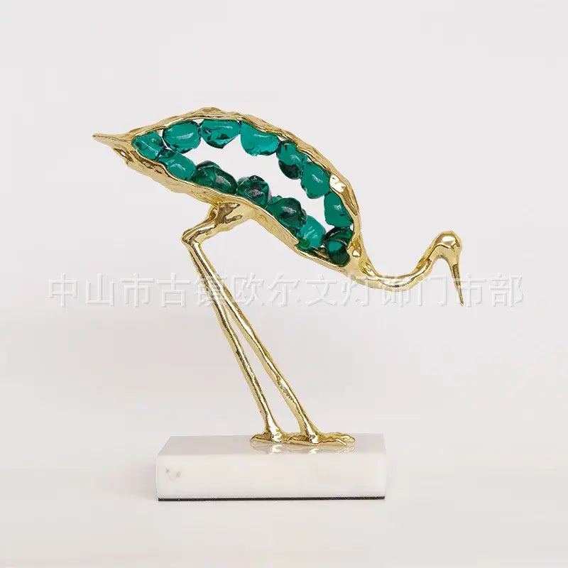 Teal Gold Crane 31cm Resin Sculpture
