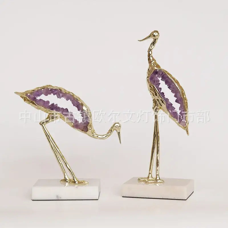Teal Gold Crane 31cm Resin Sculpture
