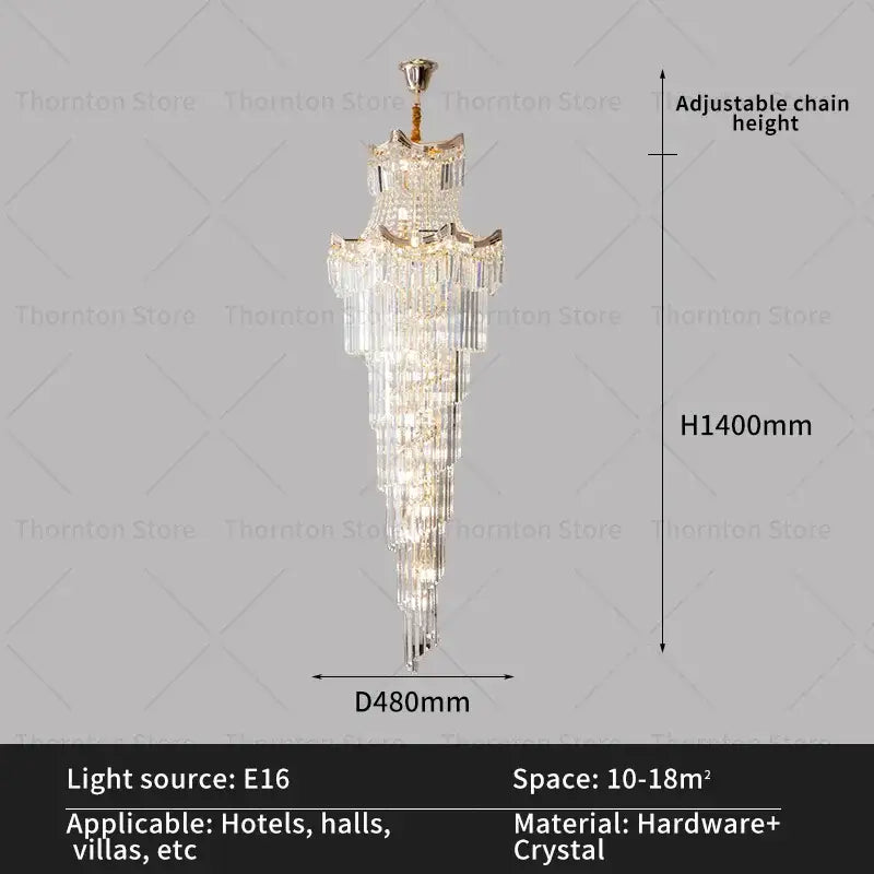 Gold Crystal Staircase Chandelier 260cm Cascade