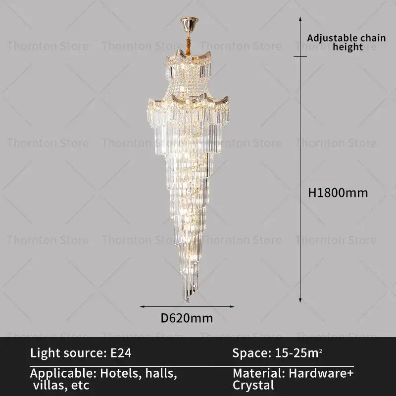 Gold Crystal Staircase Chandelier 260cm Cascade