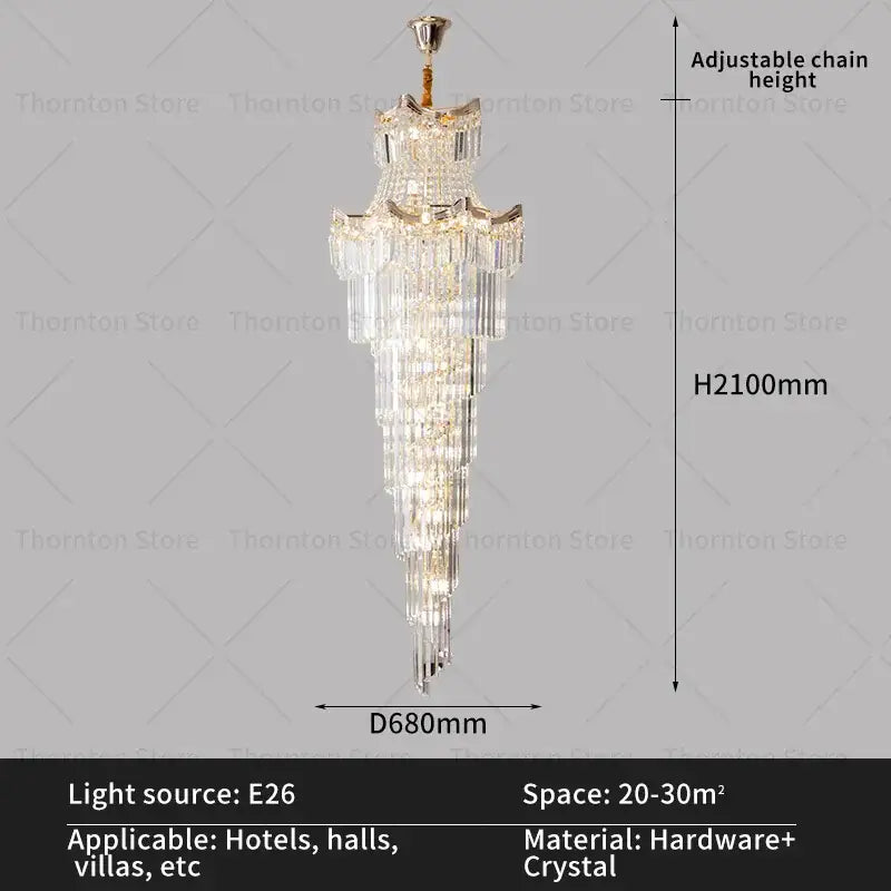 Gold Crystal Staircase Chandelier 260cm Cascade