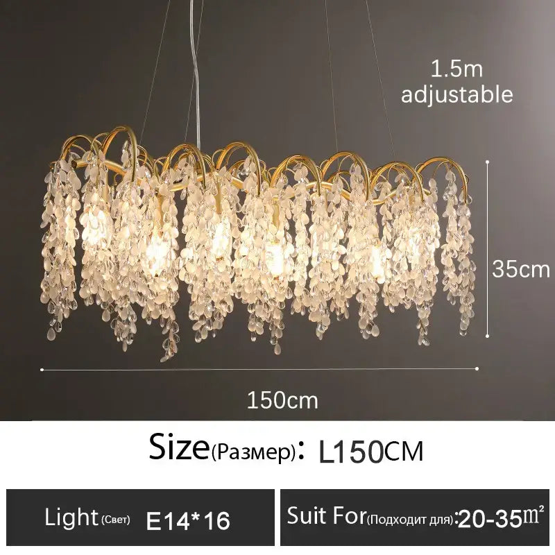 Gold Crystal LED Chandelier Linear 150cm