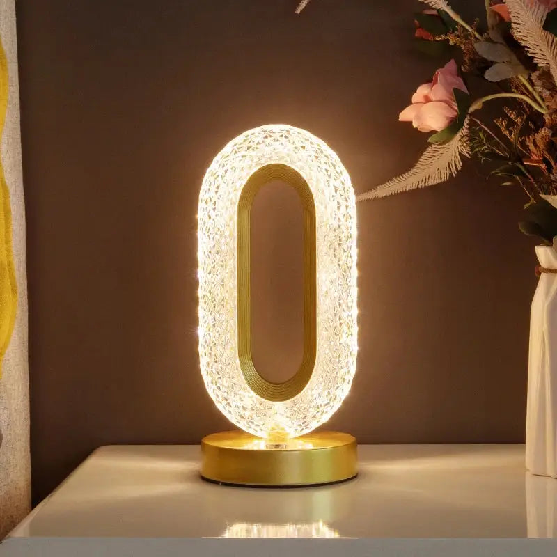 Gold Oval Crystal Table Lamp