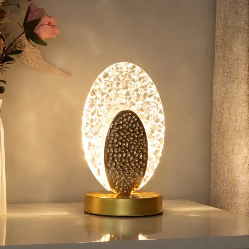 Gold Oval Crystal Table Lamp