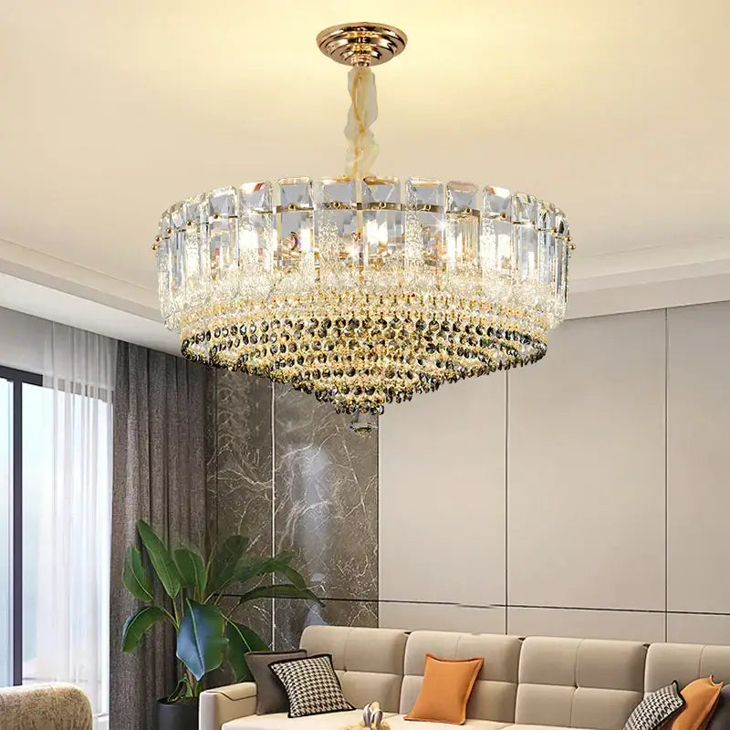 Gold Crystal Chandelier Light Tiered Design