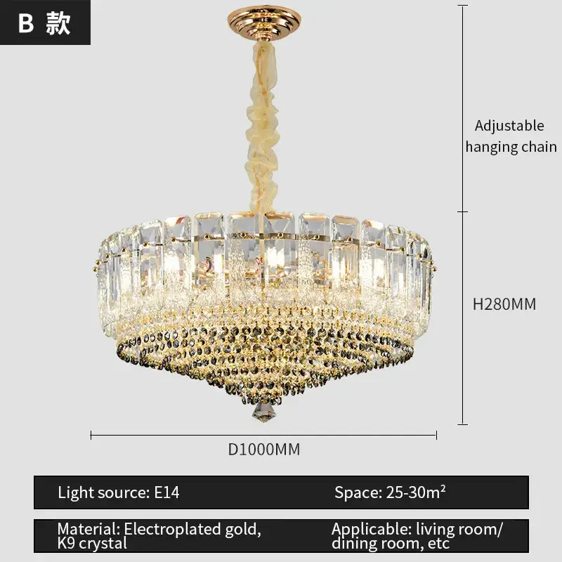 Gold Crystal Chandelier Light Tiered Design