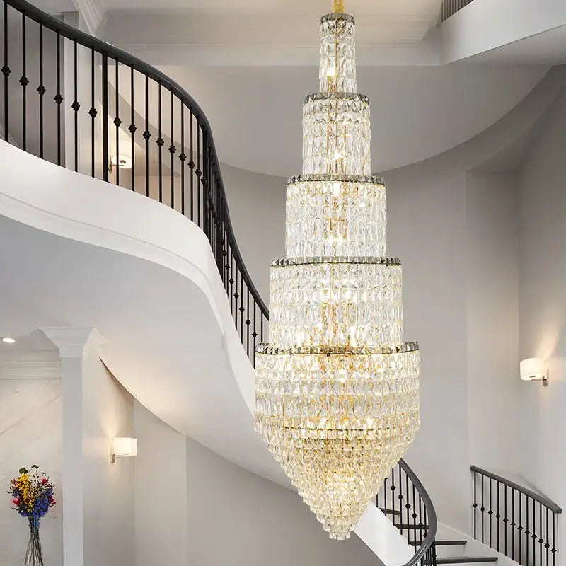 Gold Crystal Loft Chandelier Multi-Tiered Design