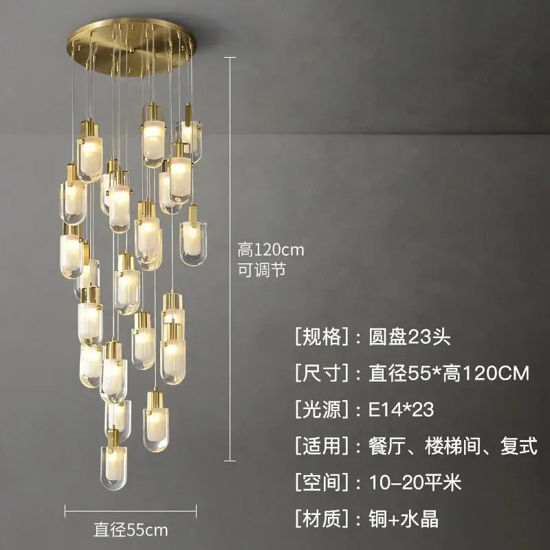 Gold Crystal Loft Chandelier 23-Head Design