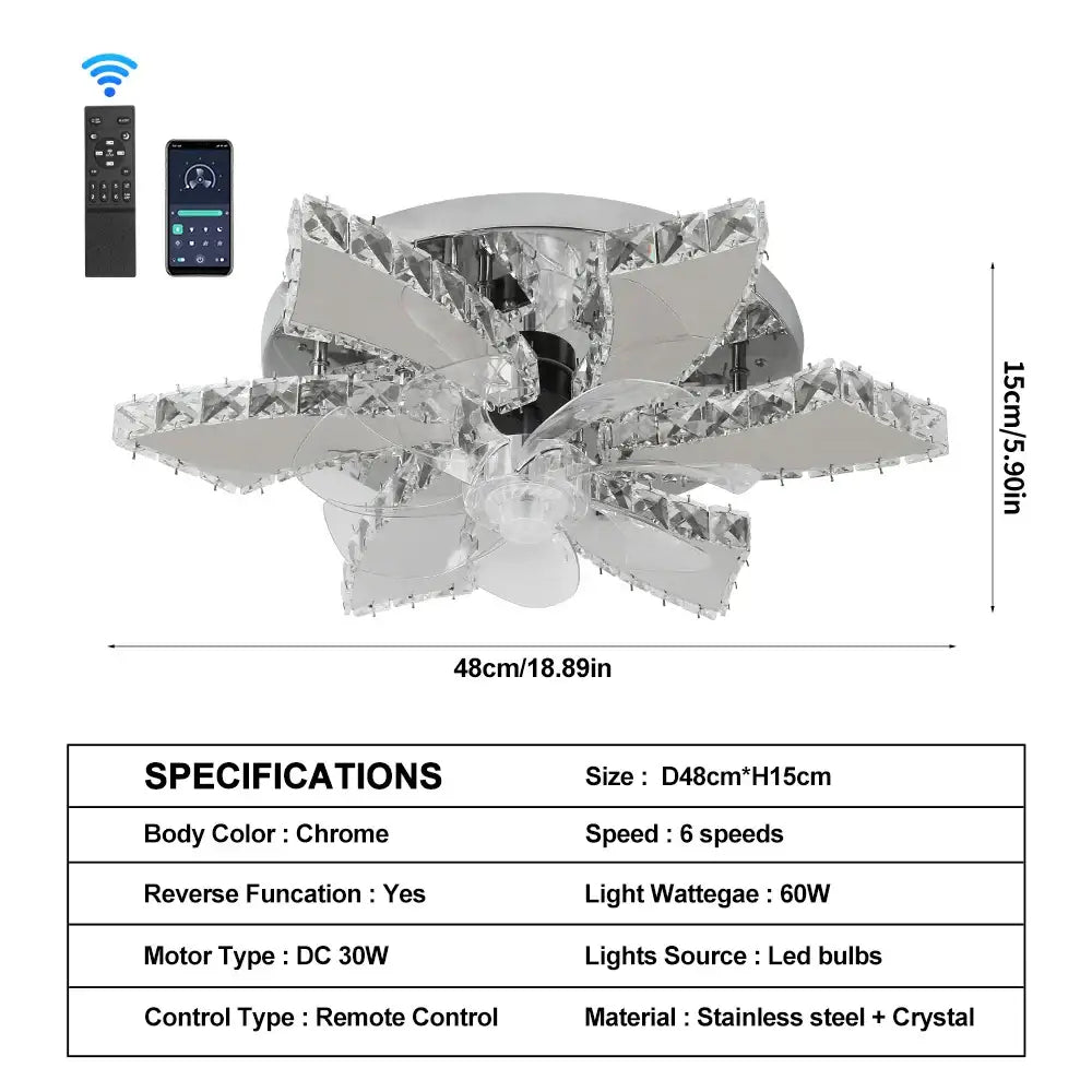 Gold Crystal Ceiling Fan with LED Lighting