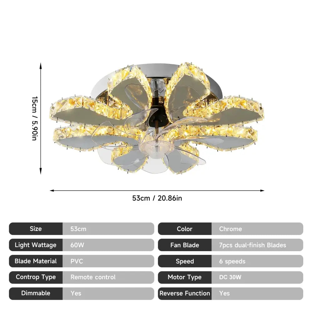 Gold Crystal Ceiling Fan with LED Lighting