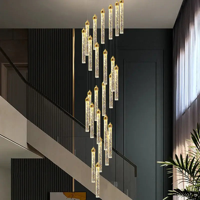 Gold Crystal 50-Head Cascading Staircase Chandelier