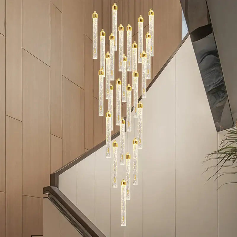 Gold Crystal 50-Head Cascading Staircase Chandelier