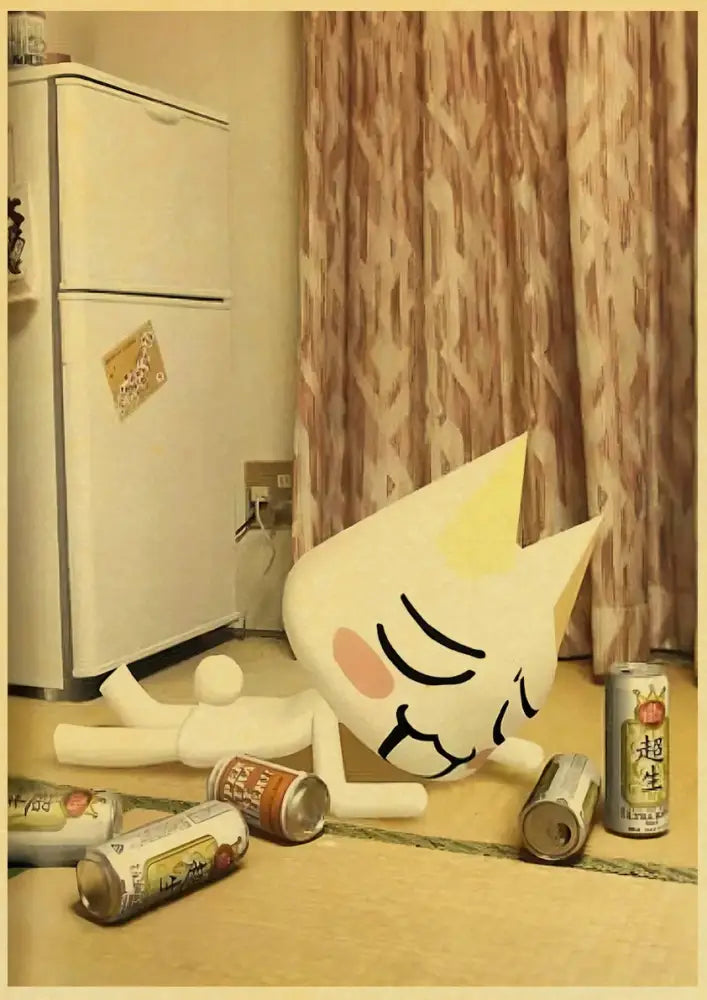 White 3D Cat Art Poster