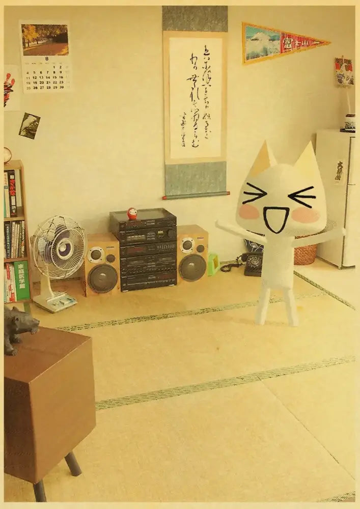 White 3D Cat Art Poster