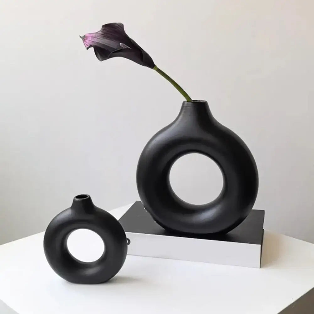 Black Ceramic Donut Vase