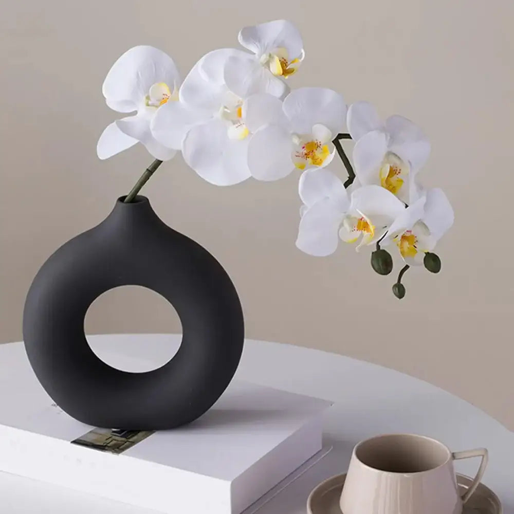 Black Ceramic Donut Vase